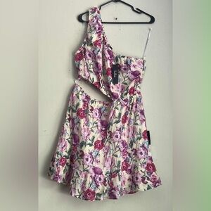 Lulu's Floral One-Shoulder Dress - Pink and Cream
